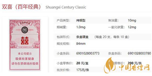 雙喜百年經典多少錢一盒 雙喜百年經典價格表和圖片2021